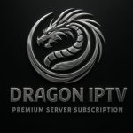 A silver dragon logo centered on a black background, with the text "DRAGON IPTV PREMIUM SERVER SUBSCRIPTION" below in a bold font. The design features sleek graphics and modern typography.